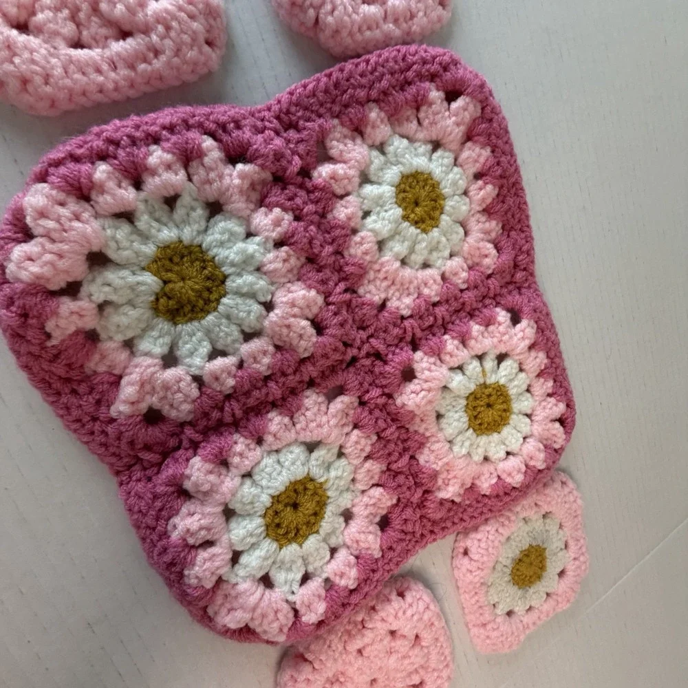 Lot of 5 Hand Crochet Pink Floral Doilies Barbiecore